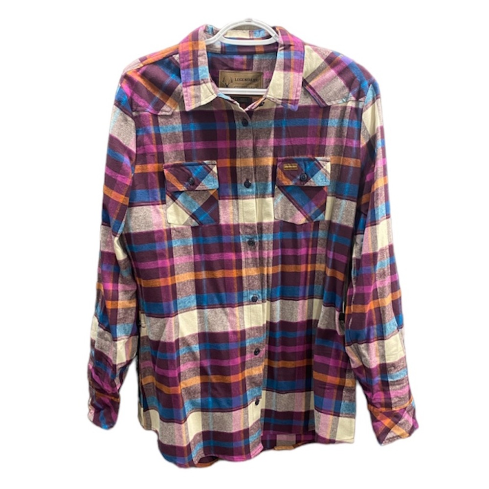 Legendary Stockyards Flannel Shirt Purple Multi-color Size Large
